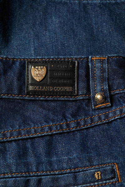 Holland Cooper Utility Denim Short in Deep Indigo Logo Badge