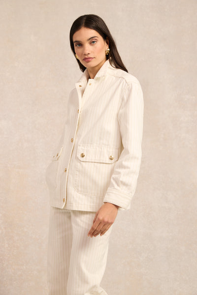 Holland Cooper Denim Chore Jacket in Ecru Stripe