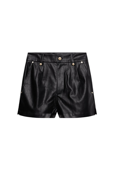 Holland Cooper High Waisted Faux Leather Short in Black Front