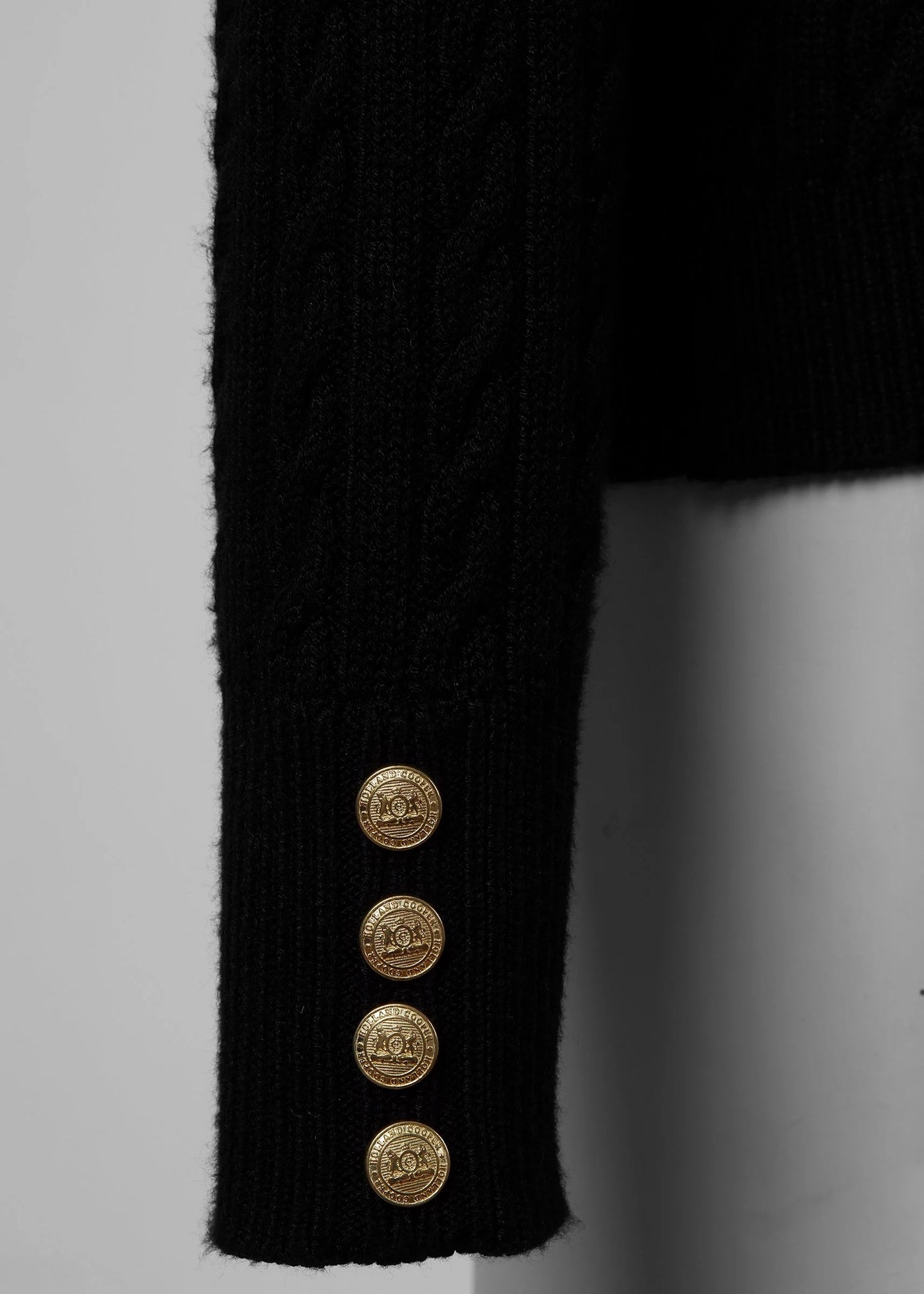 Holland Cooper Seattle Roll Neck Cable Knitwear in Black Cuff Detail