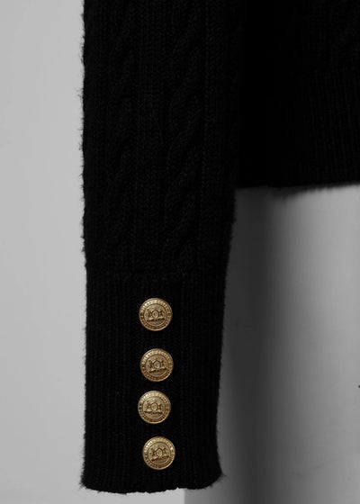 Holland Cooper Seattle Roll Neck Cable Knitwear in Black Cuff Detail