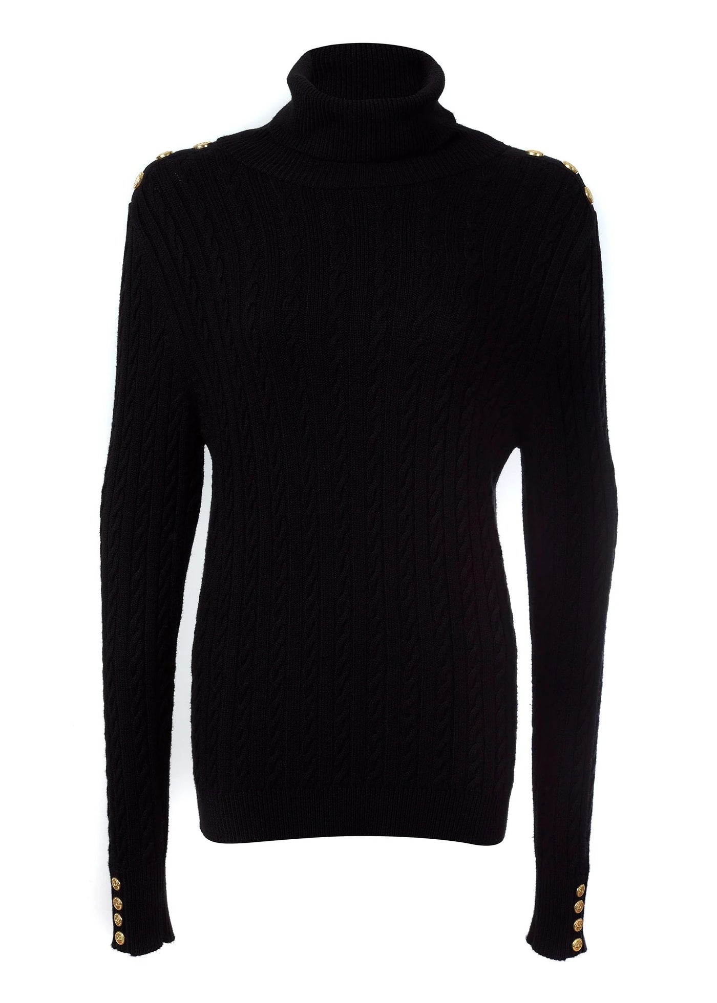 Holland Cooper Seattle Roll Neck Cable Knitwear in Black Front