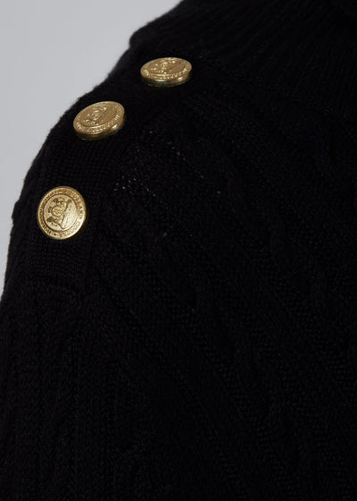 Holland Cooper Seattle Roll Neck Cable Knitwear in Black Shoulder Detail