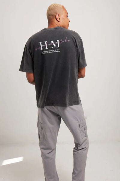 House Of Man Lilac HoM Studio T Shirt in Washed Grey Back