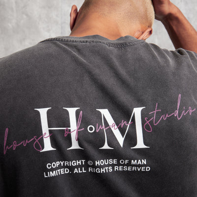 House Of Man Lilac HoM Studio T Shirt in Washed Grey Logo