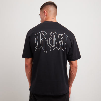 House Of Man Old English Script T Shirt in Black Back