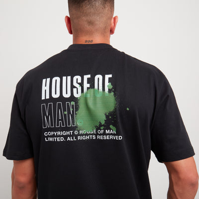 House Of Man Splashed Green T Shirt in Black Back Logo