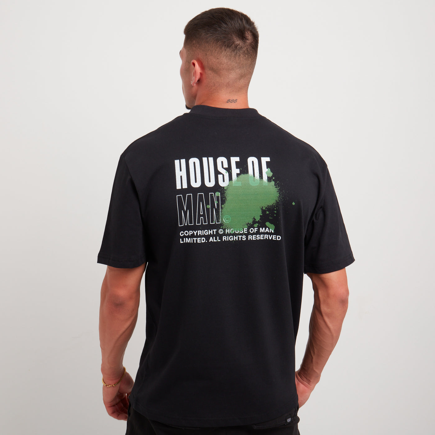 House Of Man Splashed Green T Shirt in Black Back