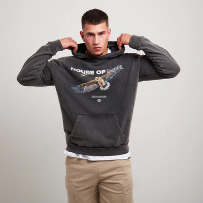 House Of Man The Eagle Hoodie in Washed Grey