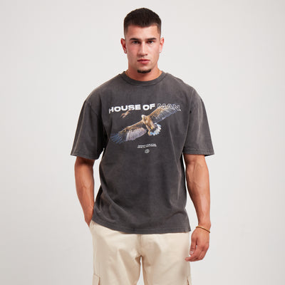 House Of Man The Eagle T Shirt in Washed Grey