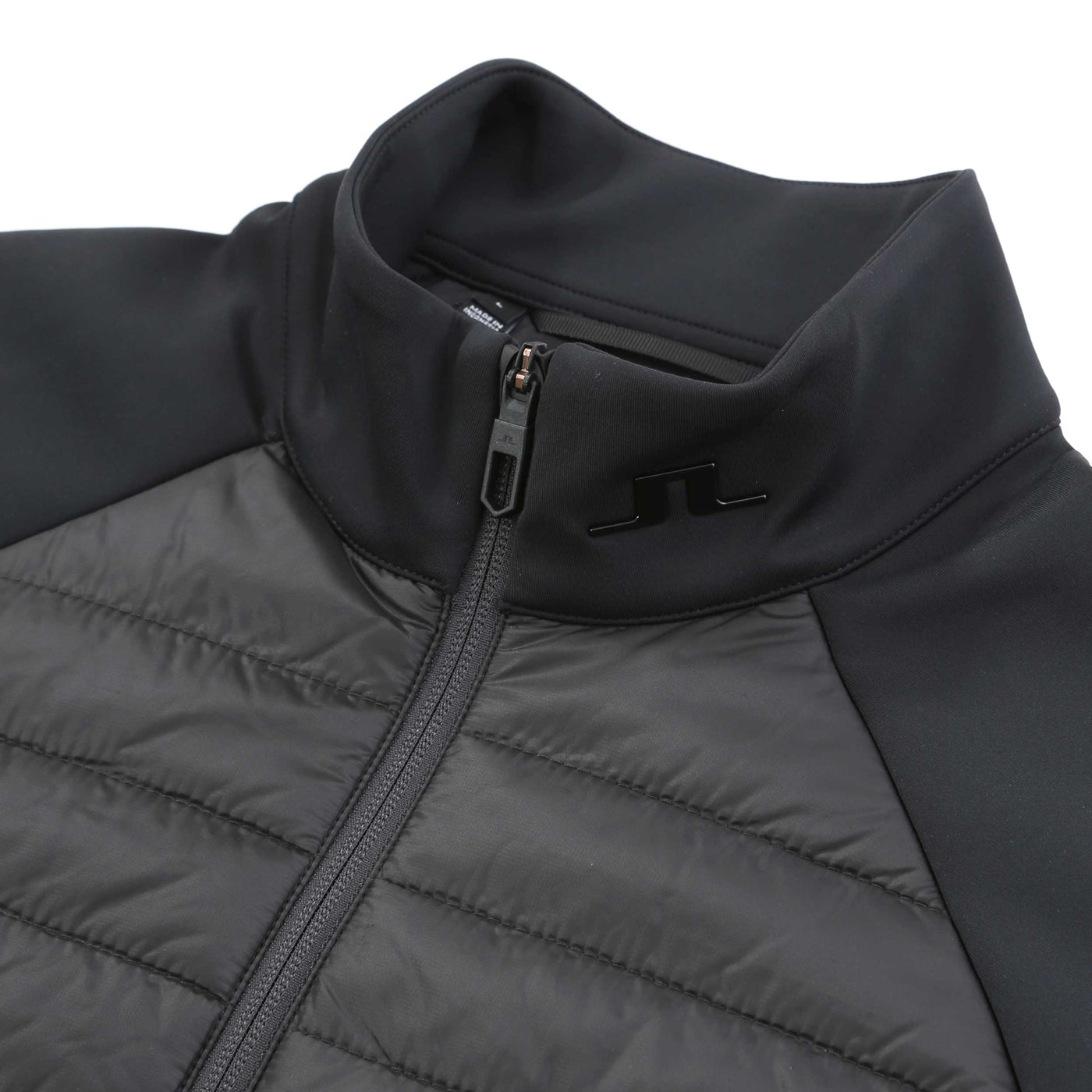 J.Lindeberg Hayden Quilt Hybrid Jacket in Black Neck