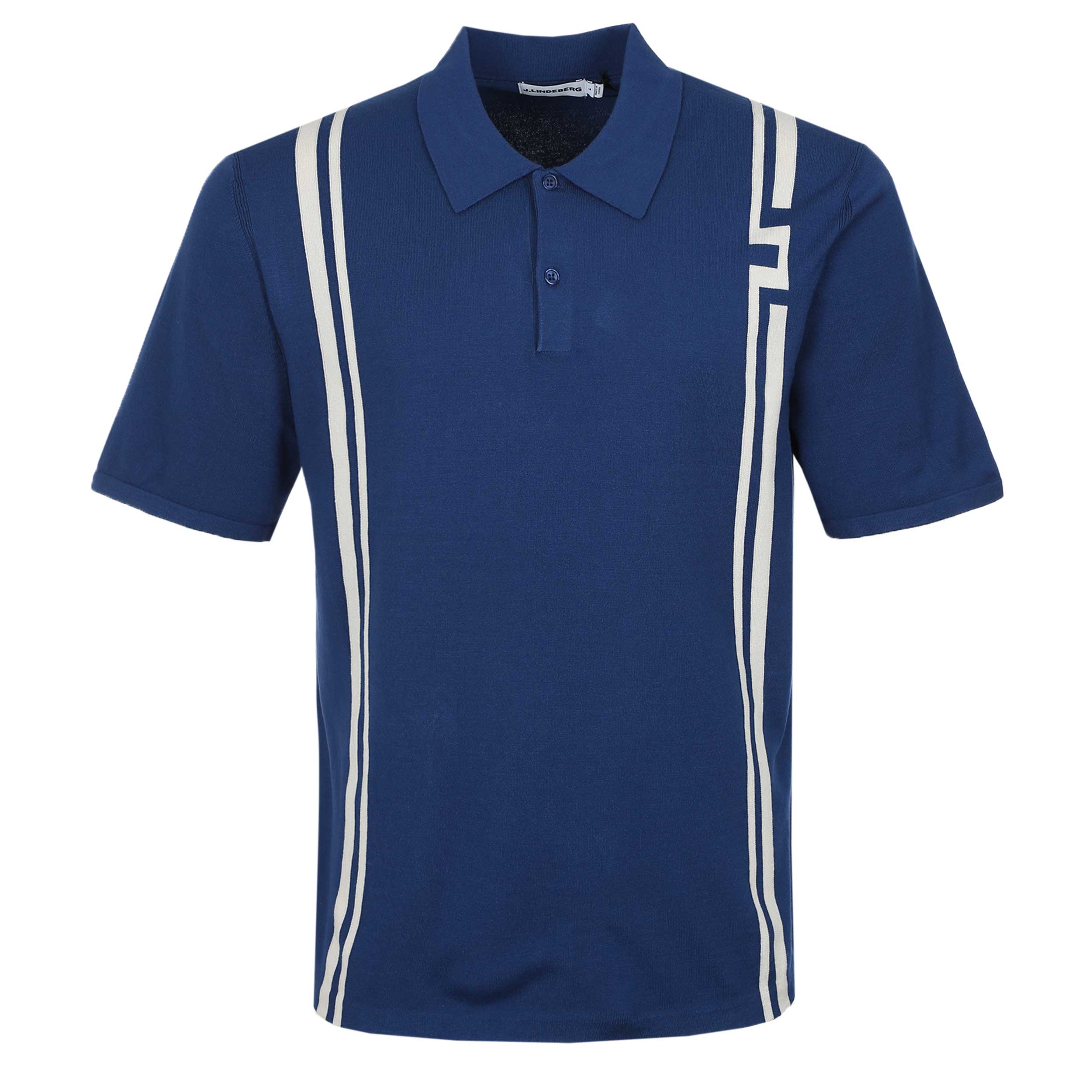 J.Lindeberg Rylan Stripe Knit Golf Polo in Estate Blue