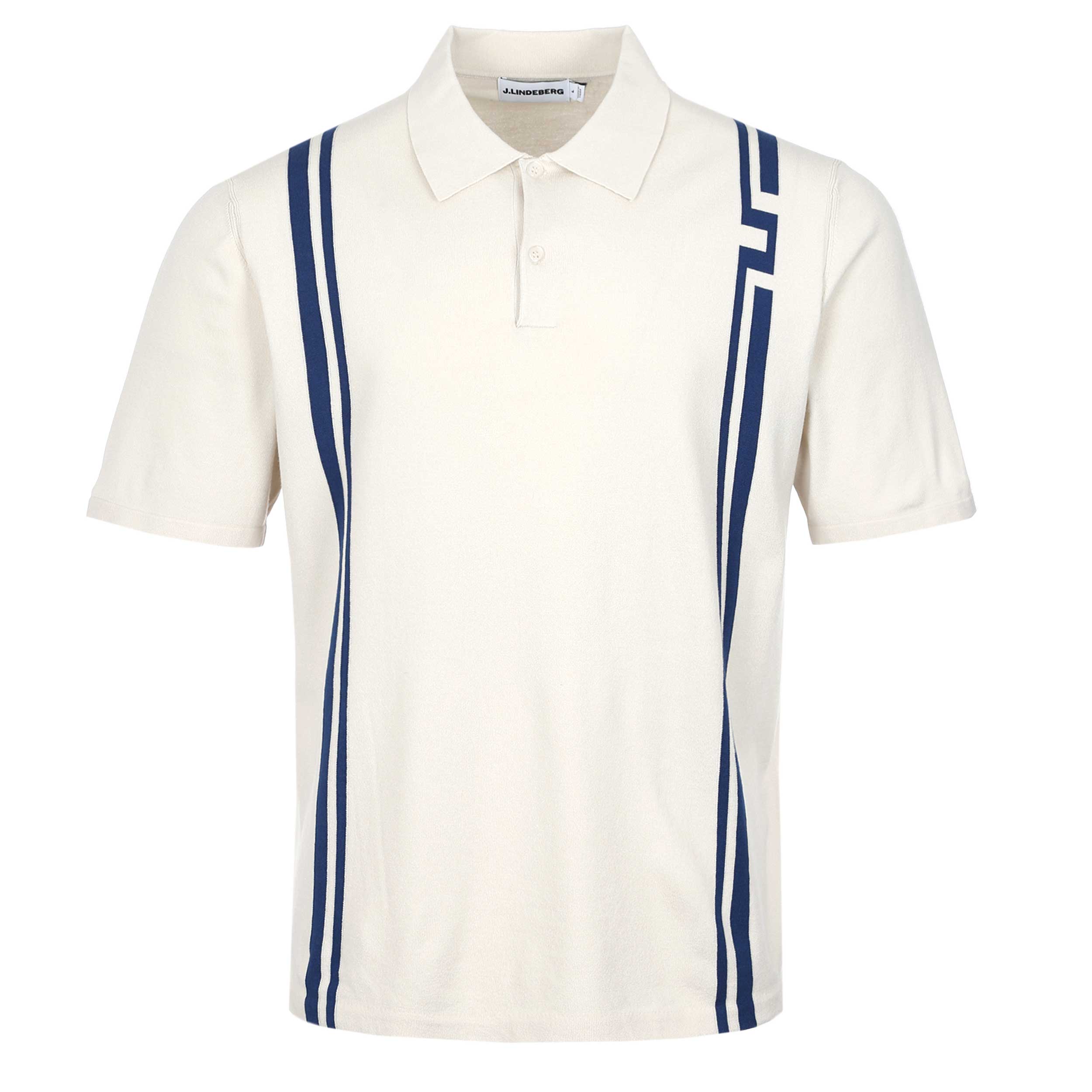 J.Lindeberg Rylan Stripe Knit Golf Polo in Moonbeam