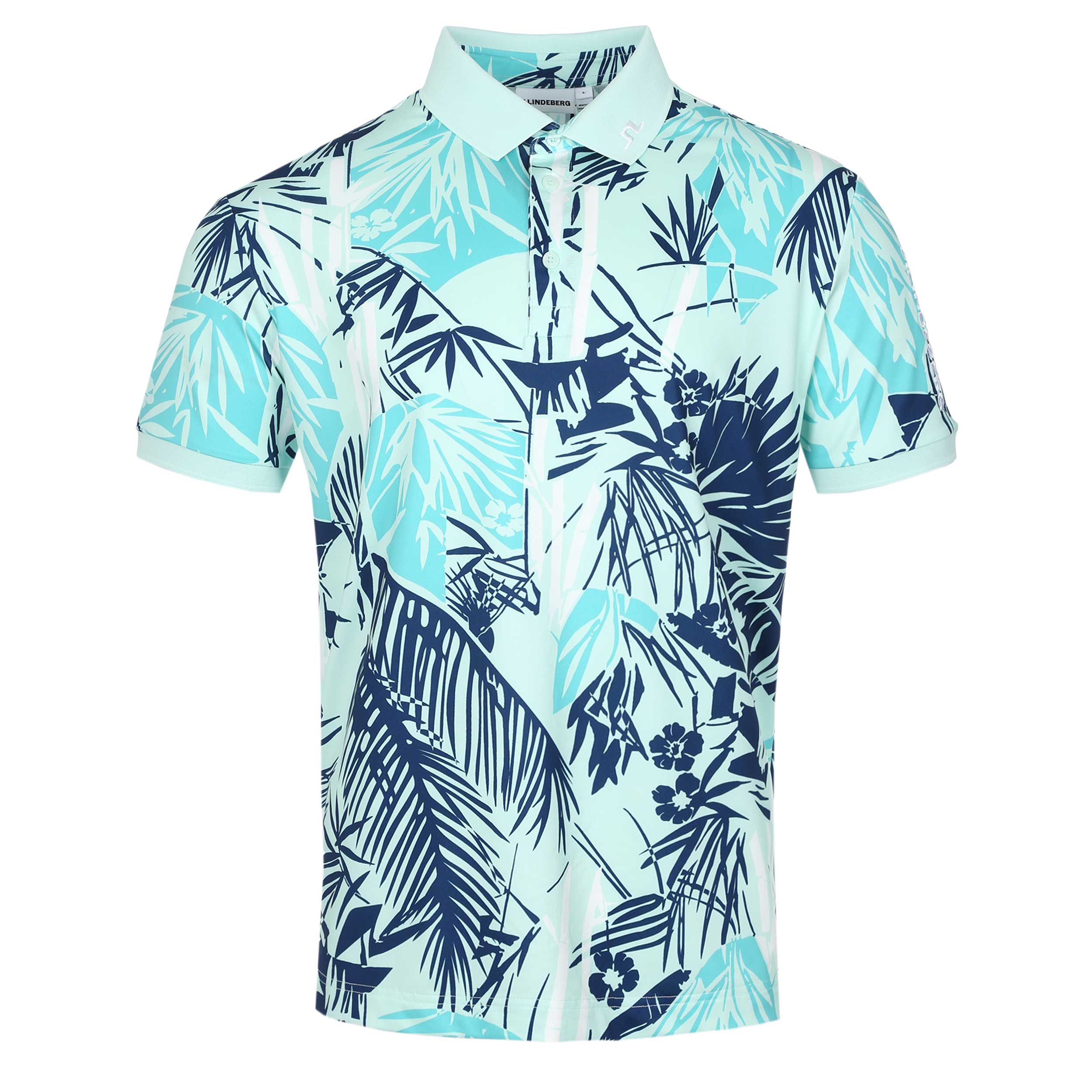 J.Lindeberg Tour Tech Print Polo Shirt in Grove Blue