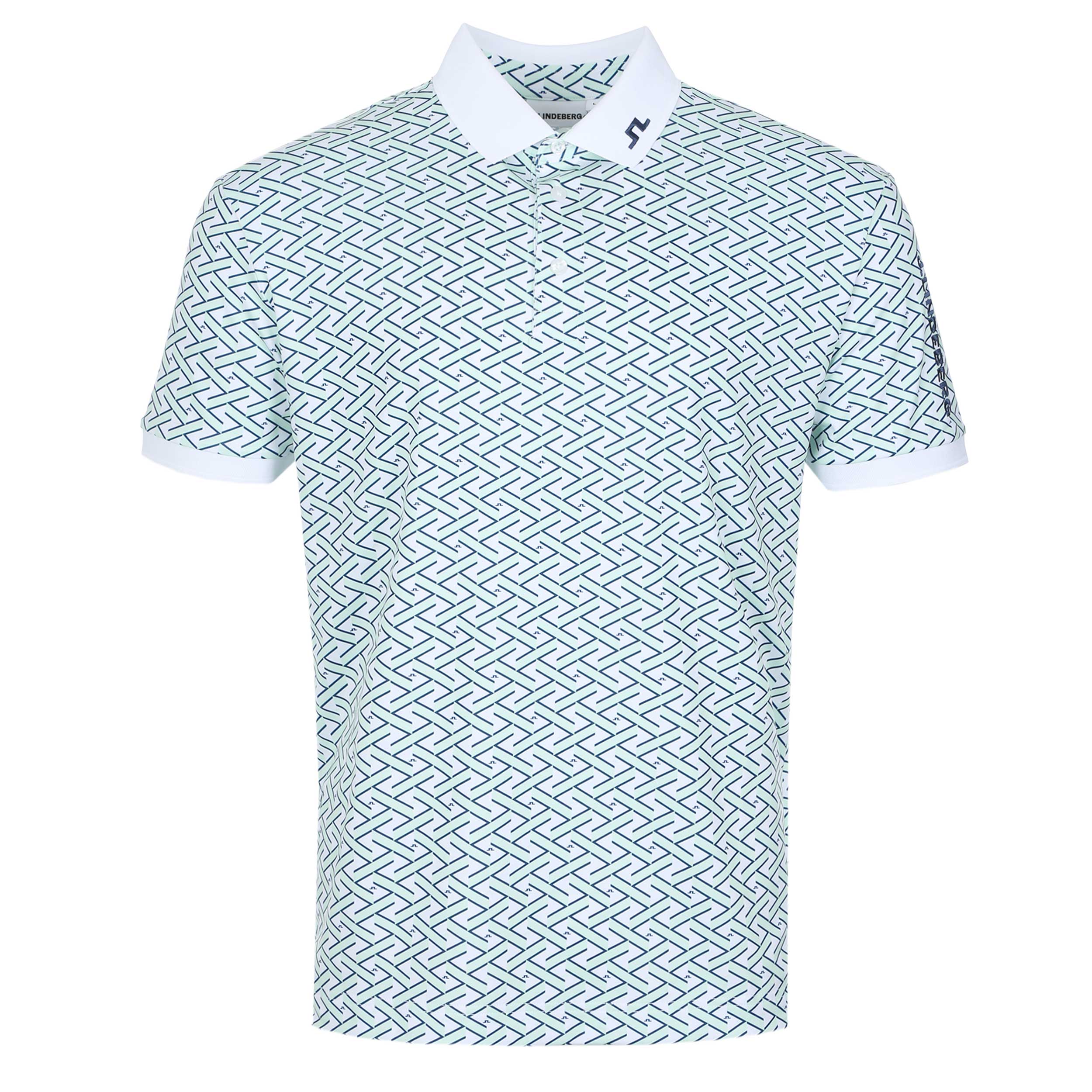 J.Lindeberg Tour Tech Print Polo Shirt in Ladder White Bay