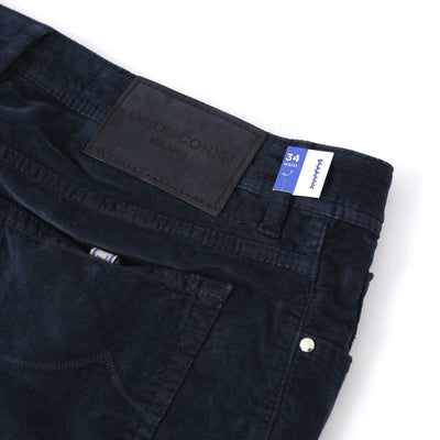 Jacob Cohen Bard Fast 5 Pocket Moleskin Jean in Navy Logo Badge