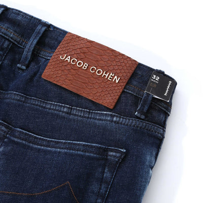 Jacob Cohen Bard Jean in Dark Blue Denim with Lizard Badge Logo Badge