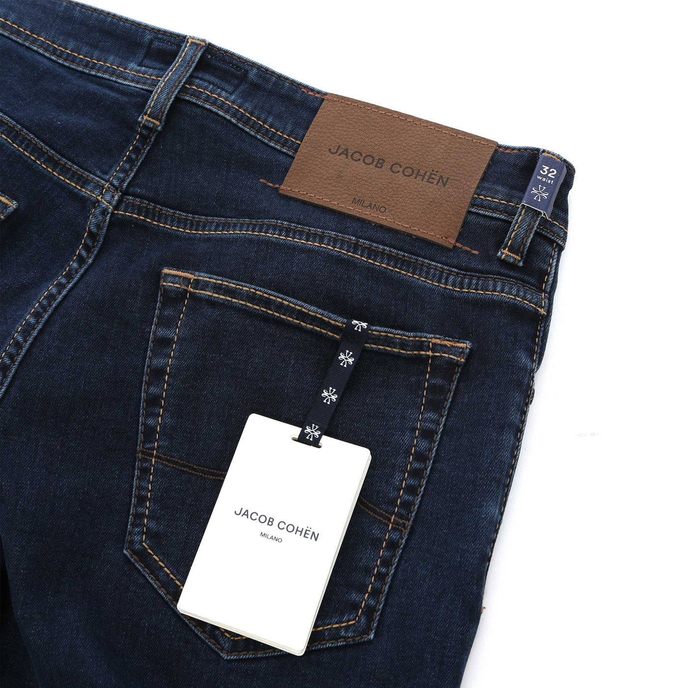 Jacob Cohen Bard Khaki Badge Jean in Mid Blue Denim Logo Badge