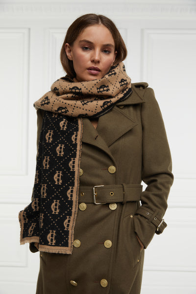 Holland Cooper Lightweight Monogram Scarf in Tan Black 2