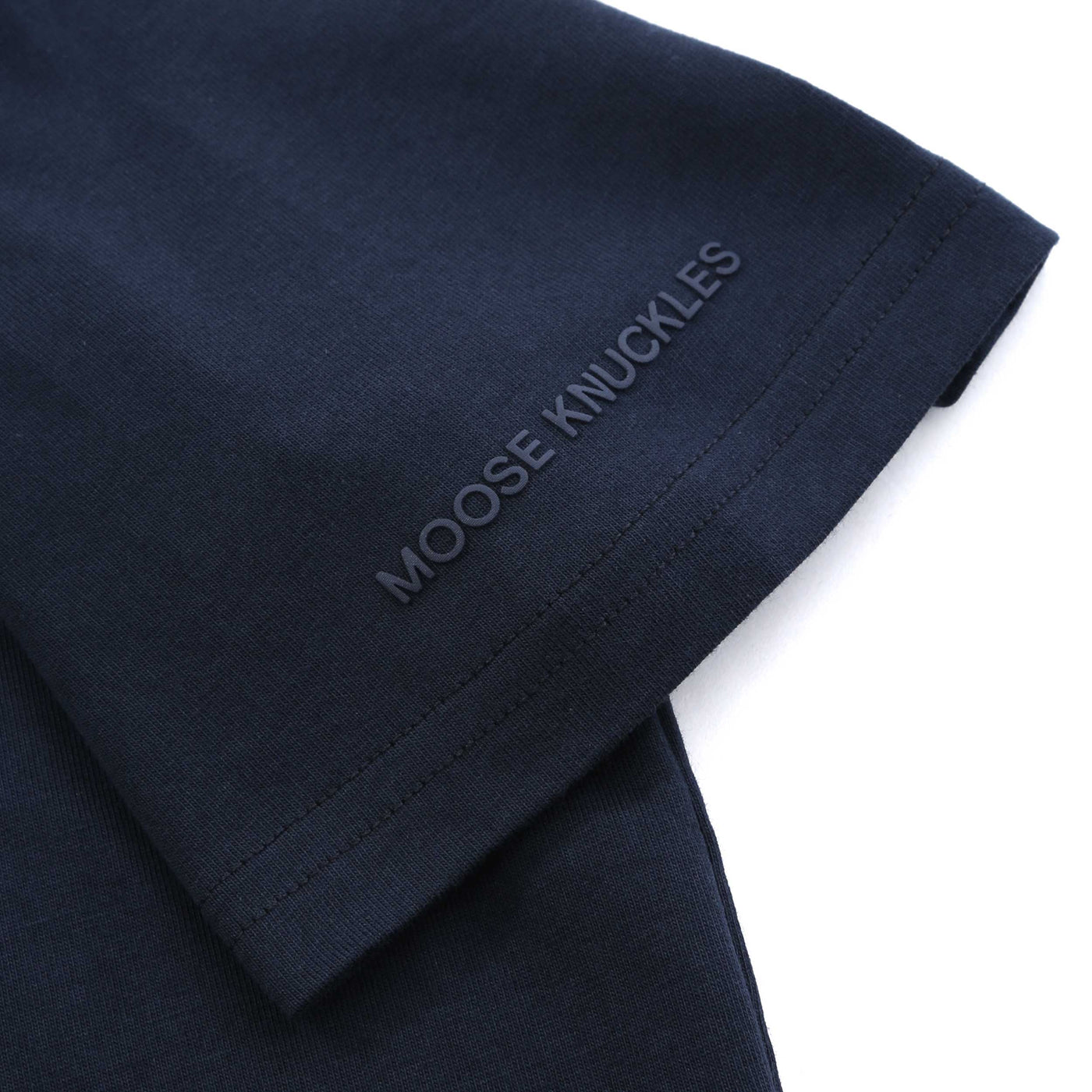 Moose Knuckles Crescent T Shirt in Navy Sleeve Logo