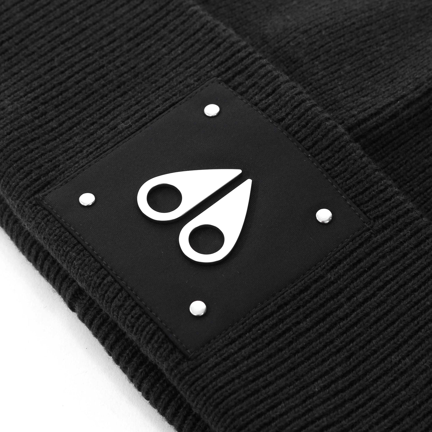 Moose Knuckles Large Logo Beanie Hat in Black Logo