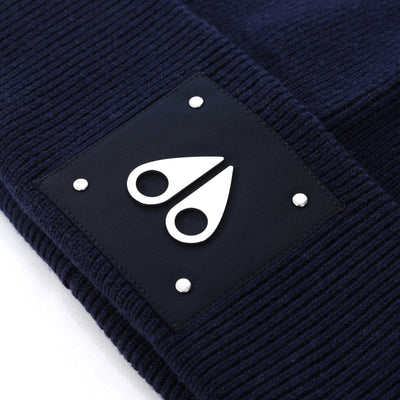 Moose Knuckles Large Logo Beanie Hat in Navy Logo