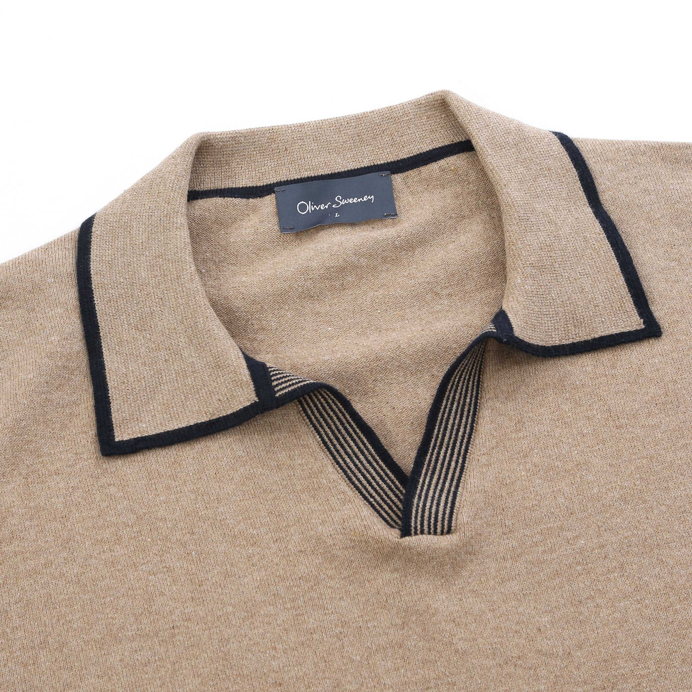 Oliver Sweeney Garras Knit Polo Shirt in Camel Placket