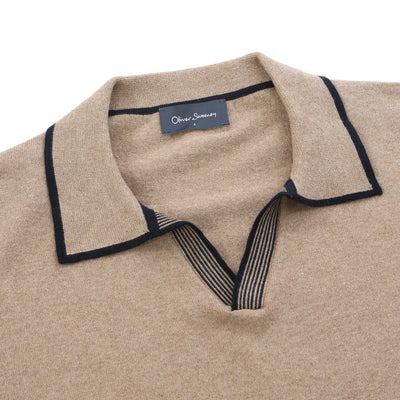 Oliver Sweeney Garras Knit Polo Shirt in Camel Placket