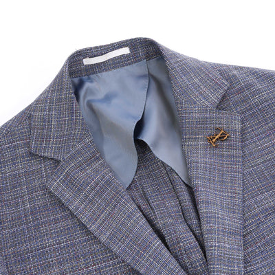 Pal Zileri Open Weave Blue Check Jacket in Blue Check Lapels