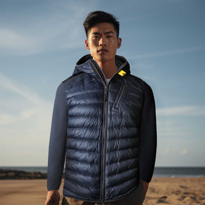 Parajumpers Nolan Quilted Hooded Jacket in Dark Avio model