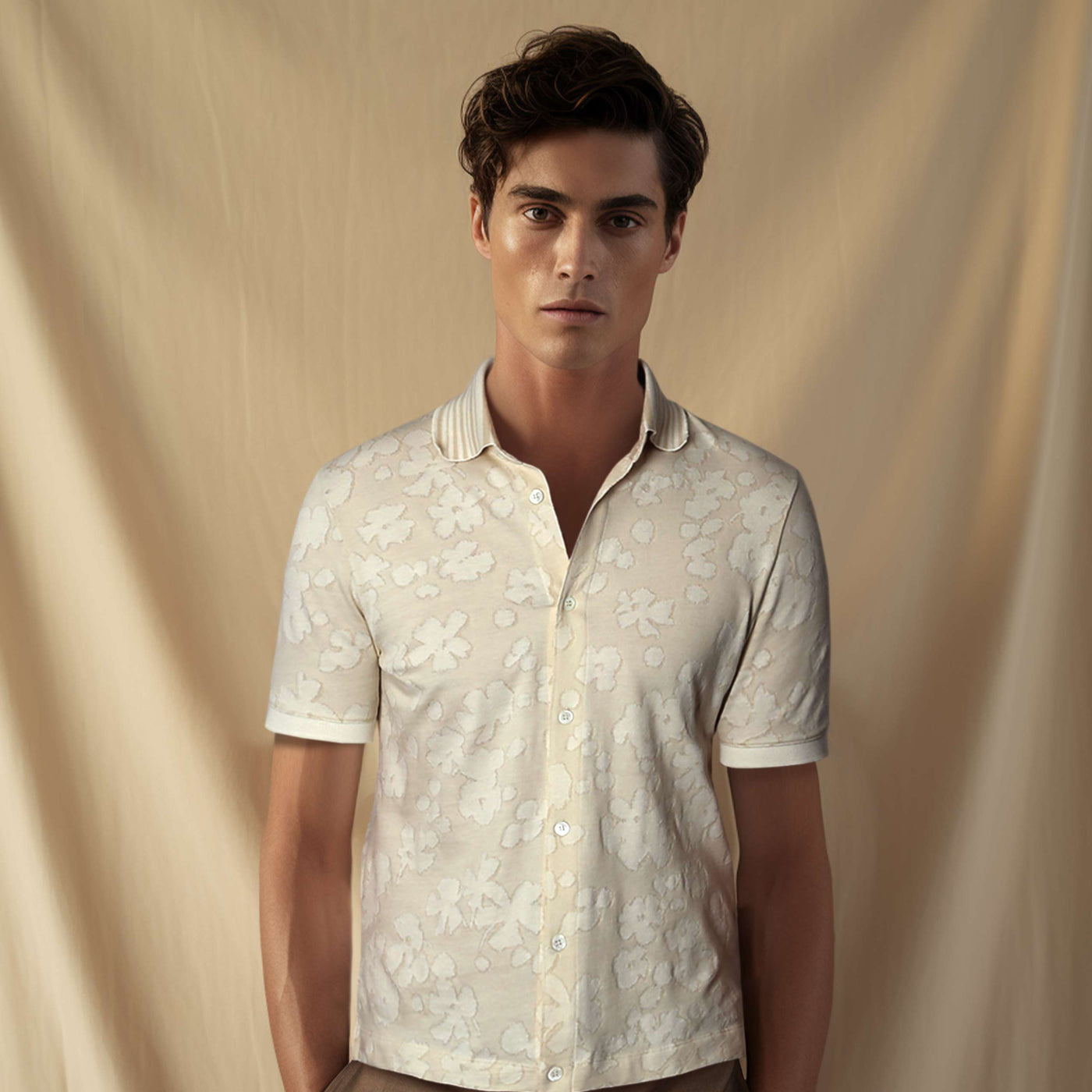 Paul Smith Floral Jacquard Polo Shirt in Cream Model