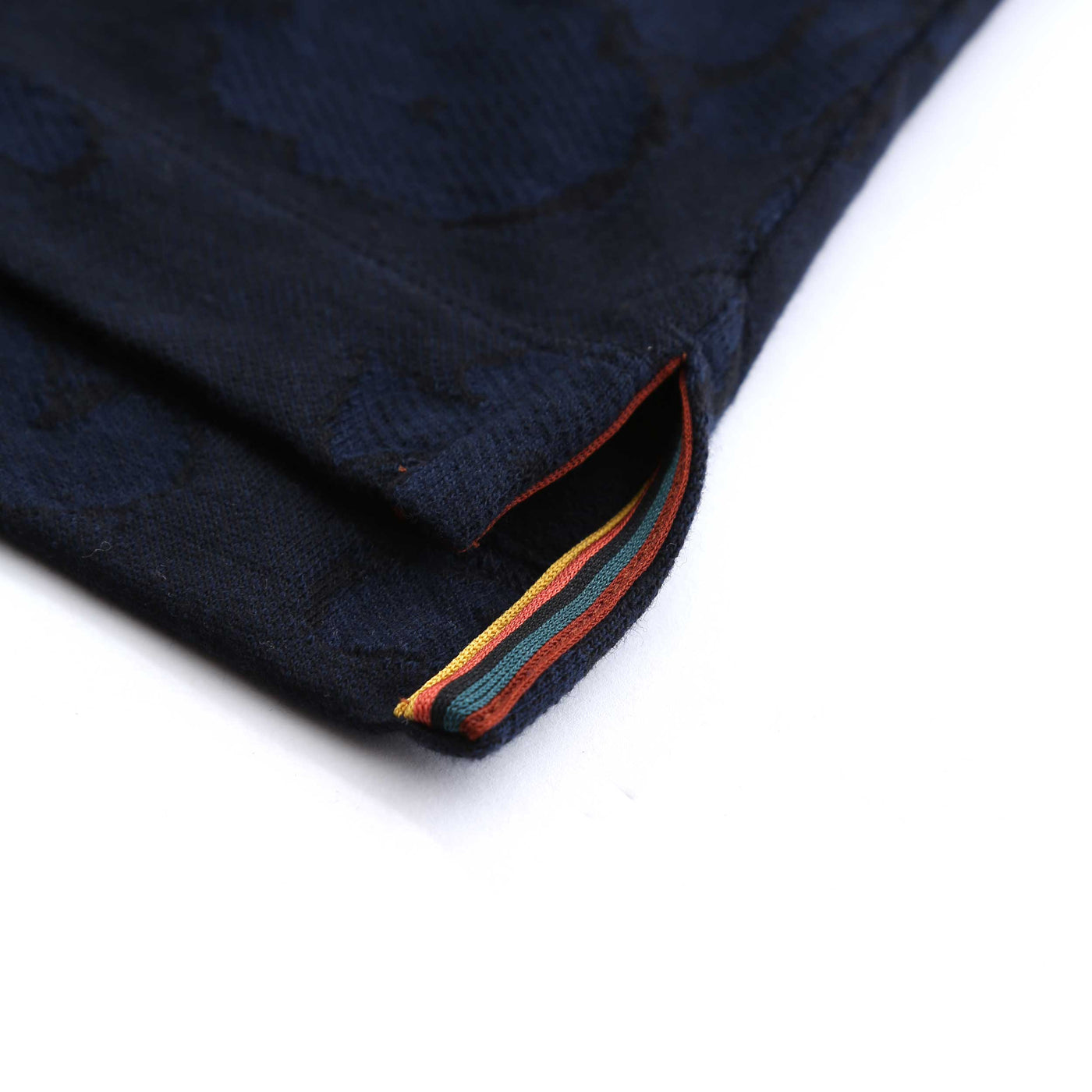 Paul Smith Floral Jacquard Polo Shirt in Dark Navy Stripe Design