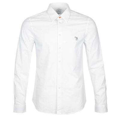 Paul Smith Tailored Fit Zeb Print Emb Shirt in White