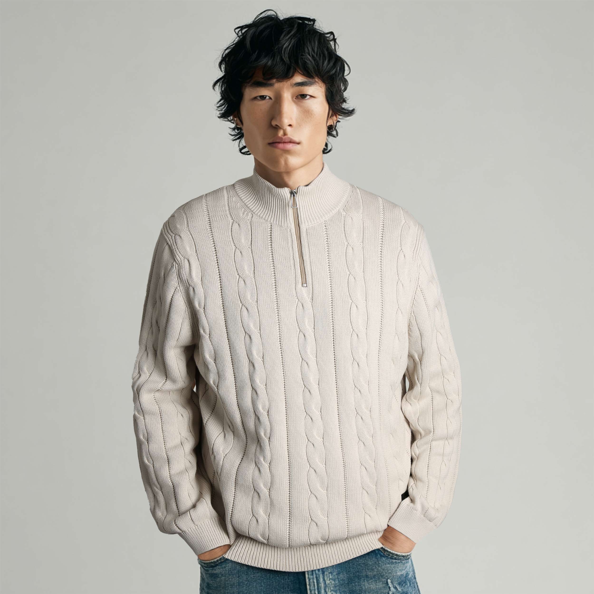 Paul Smith Zip Neck Sweater Knitwear in Beige