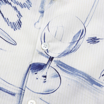 Paul Smith Floral Wine Glass Reg Fit SS Shirt in Off White Button Detail