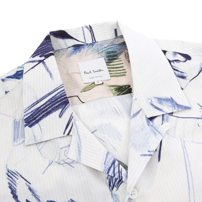 Paul Smith Floral Wine Glass Reg Fit SS Shirt in Off White Collar