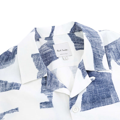 Paul Smith Reg Fit SS Shirt in White & Washed Blue Collar