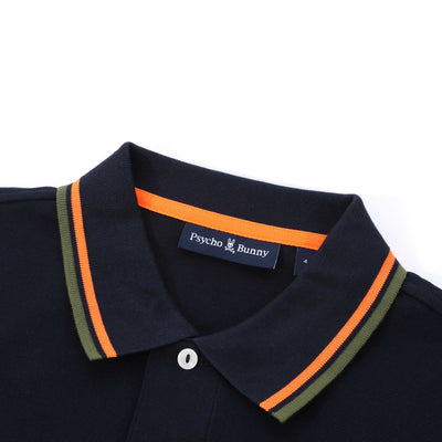 Psycho Bunny Plano Pique Polo Shirt in Navy Collar