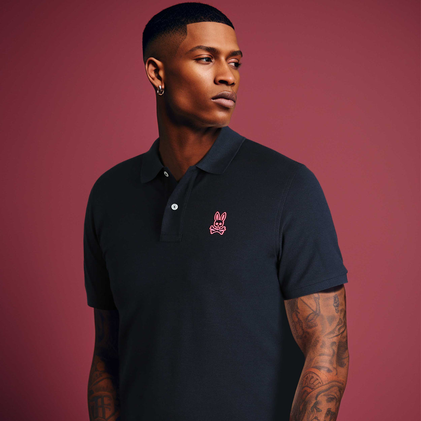 Psycho Bunny Southlake Pique Polo Shirt in Navy Model