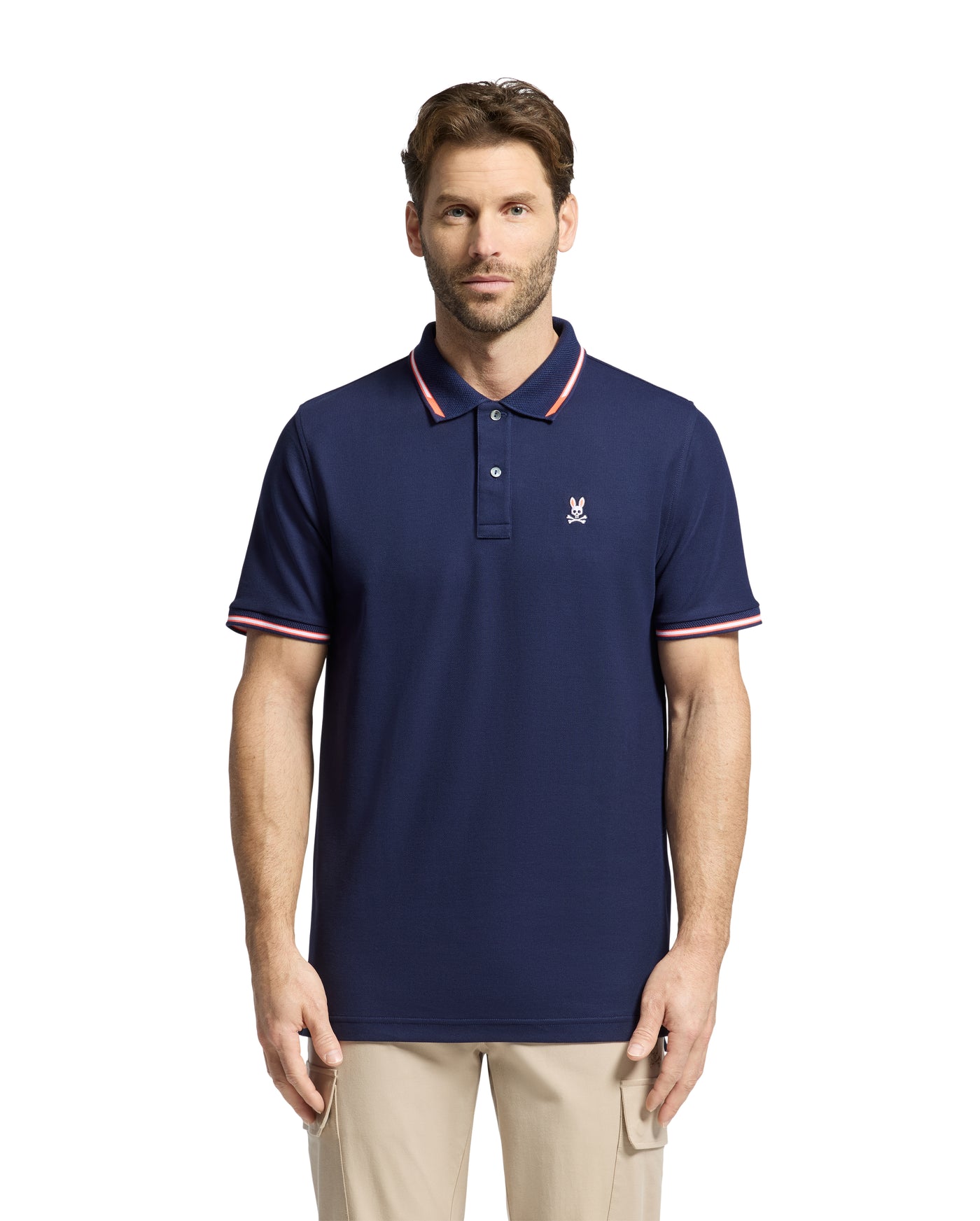 Psycho Bunny Stirling Pique Polo Shirt in Evening Blue Model