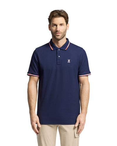 Psycho Bunny Stirling Pique Polo Shirt in Evening Blue Model