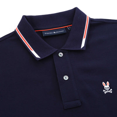 Psycho Bunny Stirling Pique Polo Shirt in Evening Blue Placket
