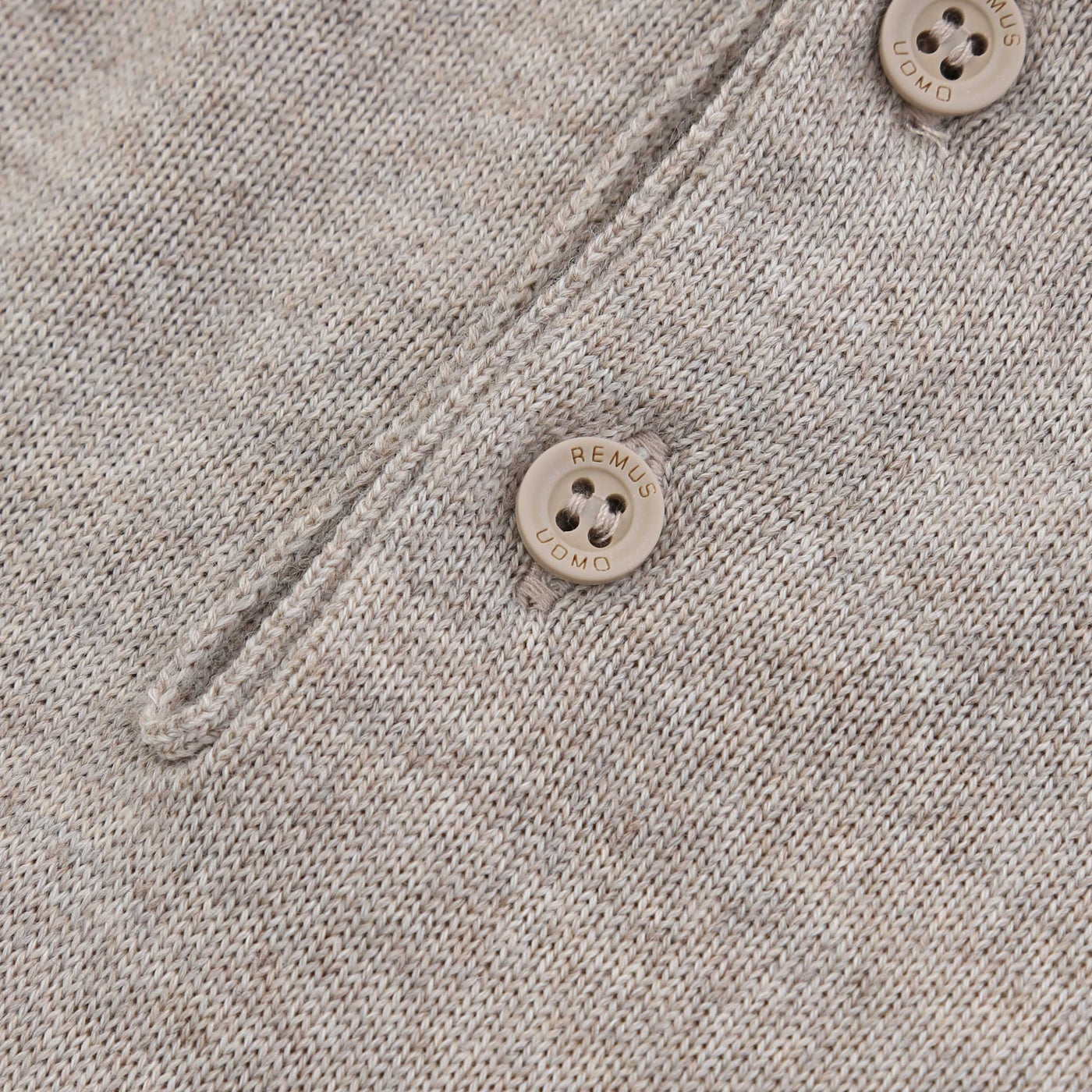 Remus Uomo 3 Button Knitted Polo Shirt in Beige Buttons