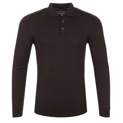 Remus Uomo 3 Button Knitted Polo Shirt in Brown