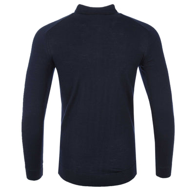 Remus Uomo 3 Button Knitted Polo Shirt in Navy Back