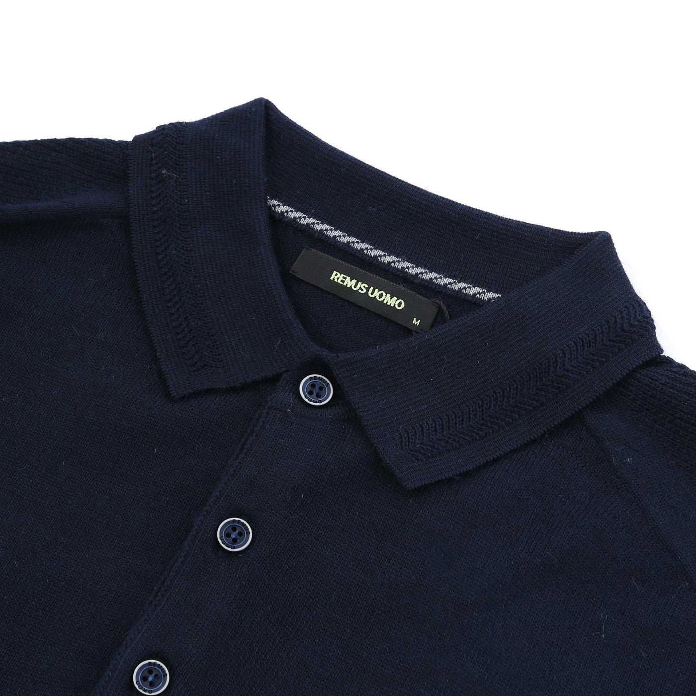 Remus Uomo 3 Button Knitted Polo Shirt in Navy Collar