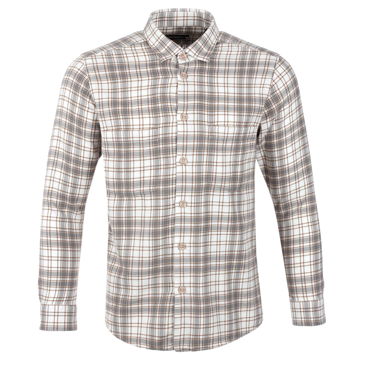 Remus Uomo Check Overshirt in White Tan Check