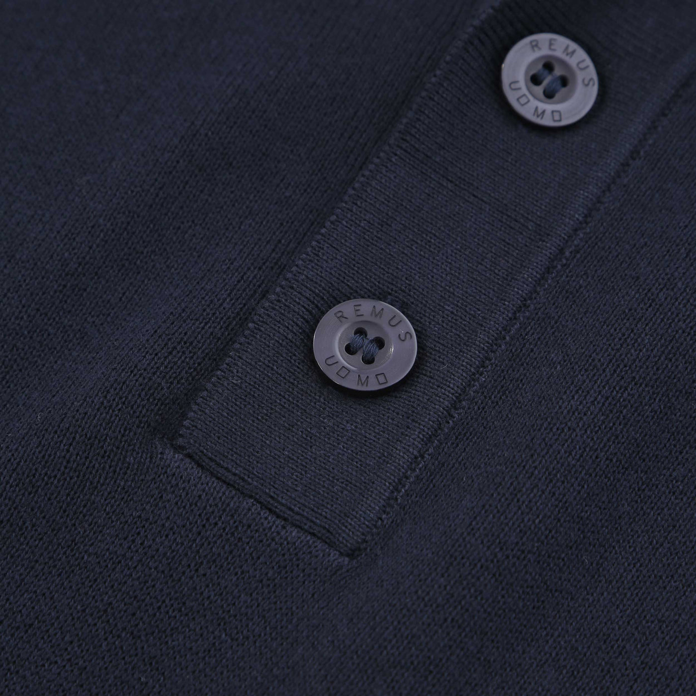 Remus Uomo Chunky 3 Button Knitted Polo Knitwear in Navy Placket