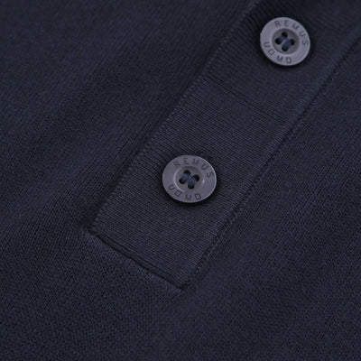 Remus Uomo Chunky 3 Button Knitted Polo Knitwear in Navy Placket