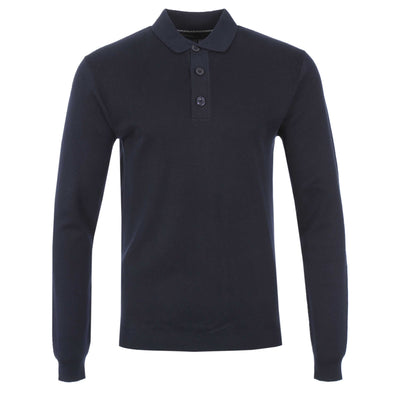 Remus Uomo Chunky 3 Button Knitted Polo Knitwear in Navy